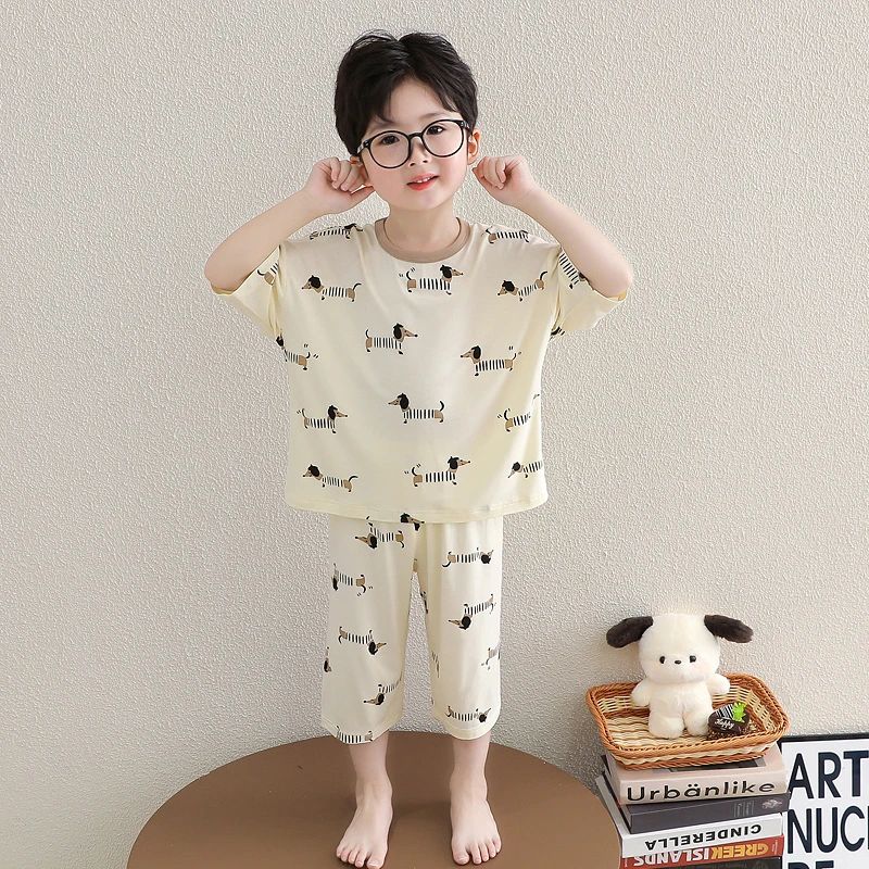 男童睡衣夏季款七分袖莫代尔宝宝空调服男孩新款夏天空调房家居服