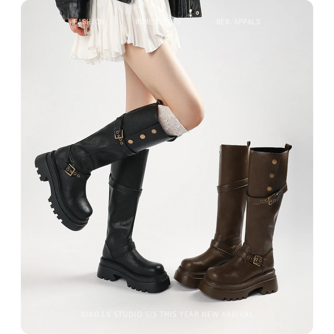 胖mm长筒靴女2025新款厚底长靴粗腿骑士靴大筒围高筒大码女靴子41