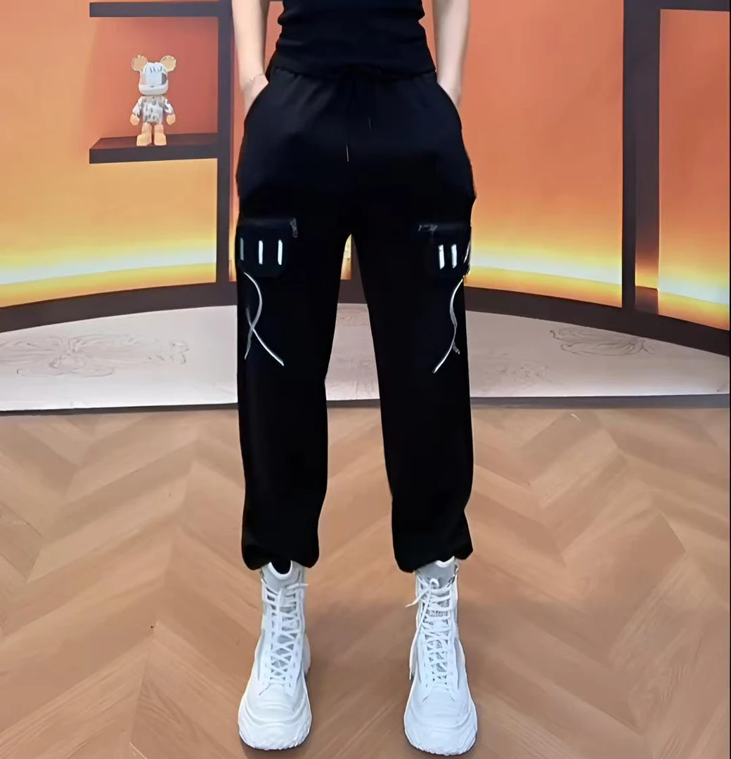 S874#【QJB】春秋新品潮牌时尚休闲运动裤松紧腰显瘦百搭休闲裤