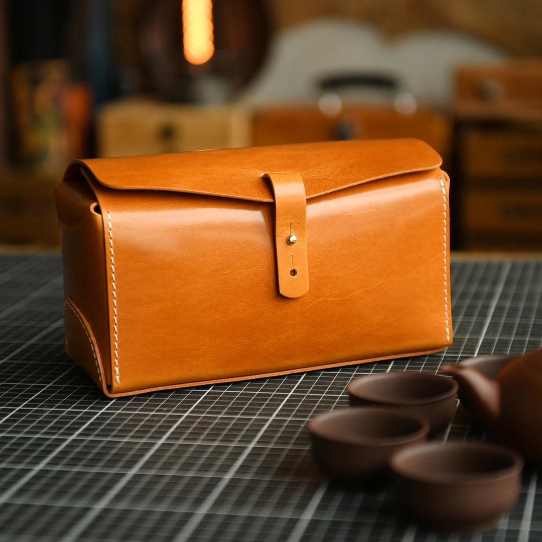 手工制作植鞣牛皮茶具包头层牛皮文玩手串收纳包旅行大文玩收纳包