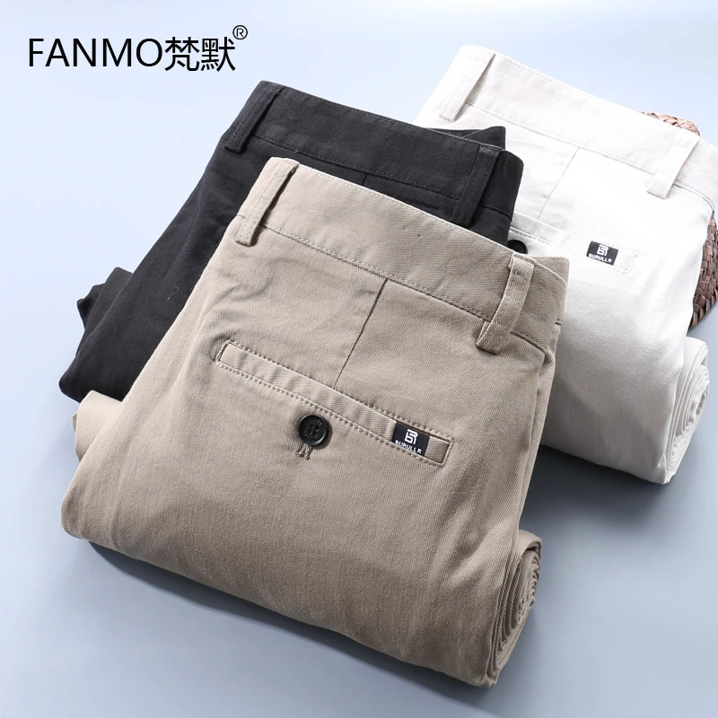 2025春季新款四面高弹力舒适细纹肌理抗皱免烫修身直筒休闲长裤男