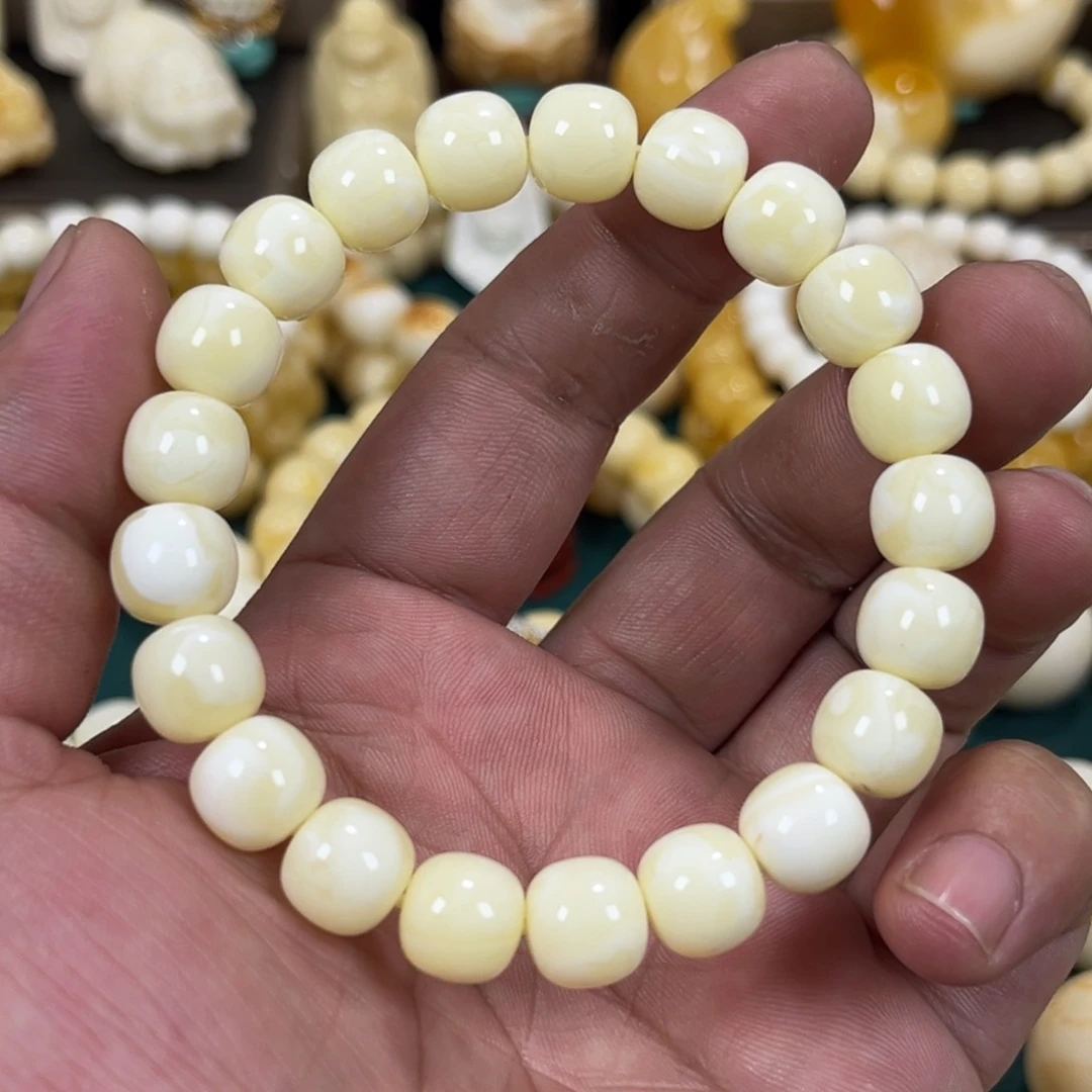 琥珀手链未镶嵌同料奶白老邢手串10mm