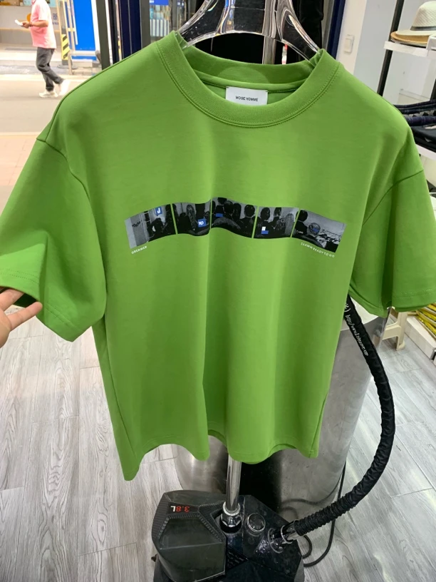 夏季印花卡通动漫圆领短袖T恤男装简约休闲半袖修身运动绿色