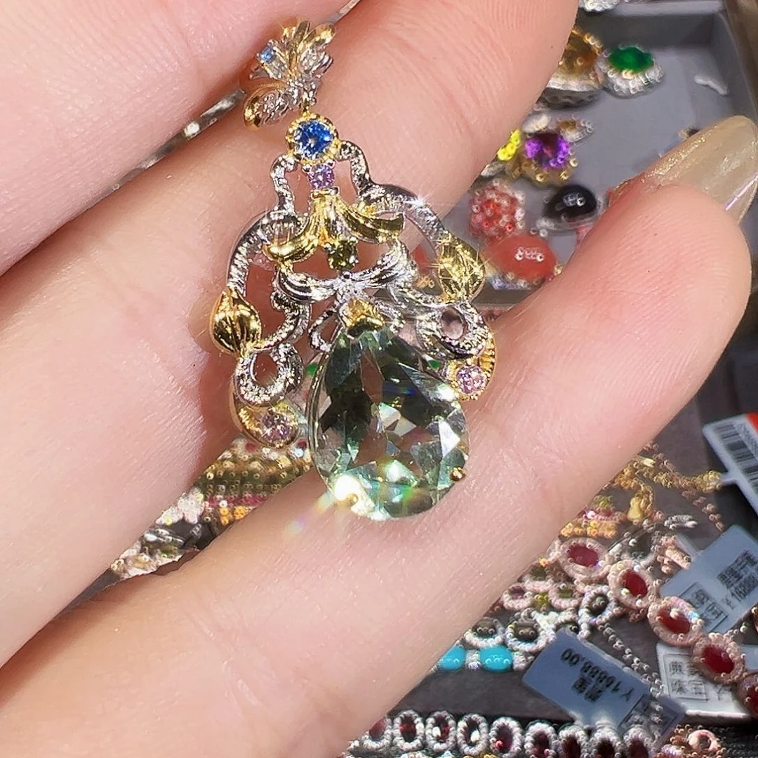 颈饰银S925镶嵌绿水晶