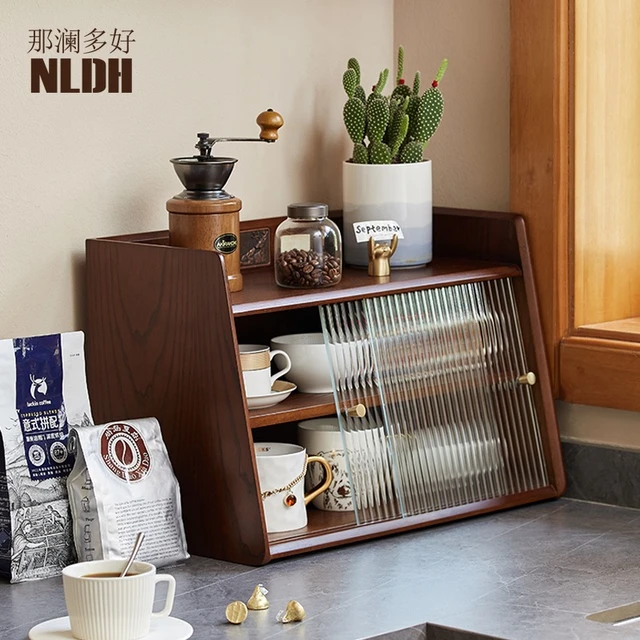 实木多层桌面防尘收纳盒餐桌储物收纳柜杯子水杯茶具咖啡杯置物架
