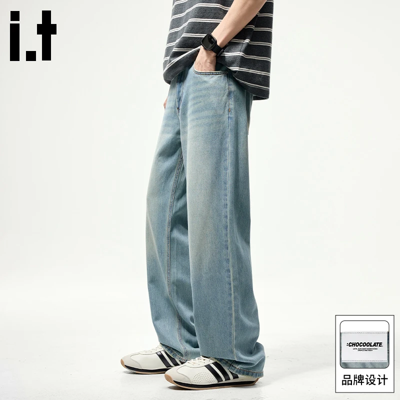 it :CHOCOOLATE牛仔裤男士秋季薄款2025新款莱赛尔宽松直筒长裤子