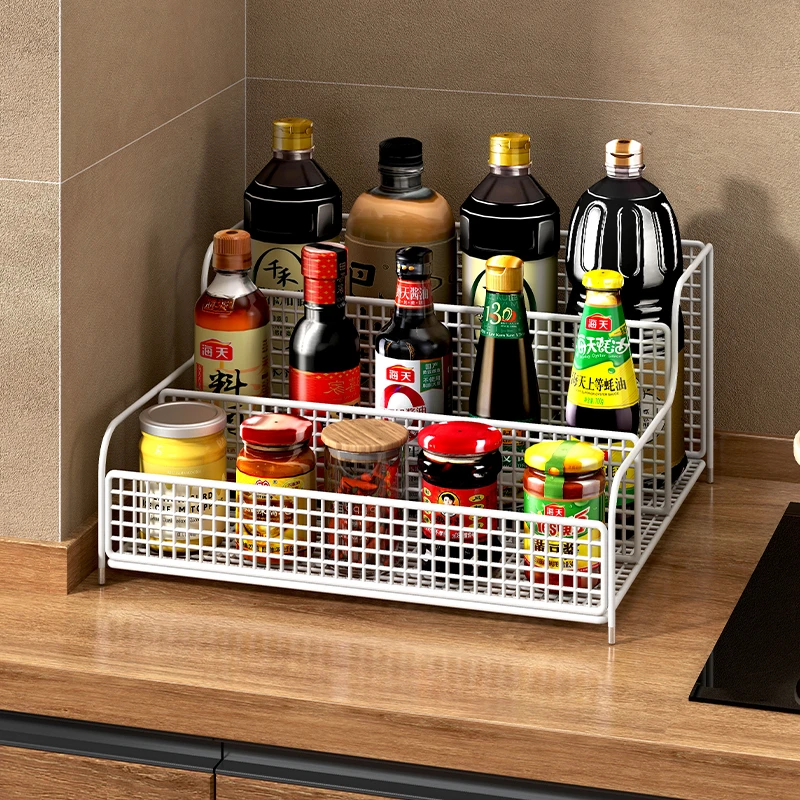 厨房用品收纳架调料置物架灶台上支架台面多功能分格调味品储物架