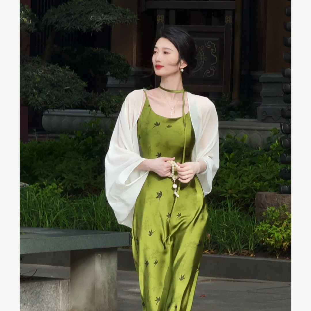 FELTICS&LIIXU春夏新中式休闲风时尚纯色印花长款连衣裙FL52LQ372