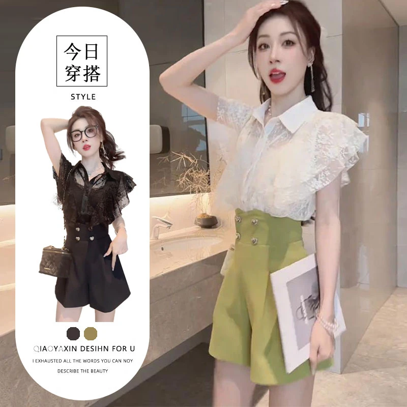 减龄穿搭一整套女2025夏季新款别致百搭气质衬衫高腰阔腿短裤套装