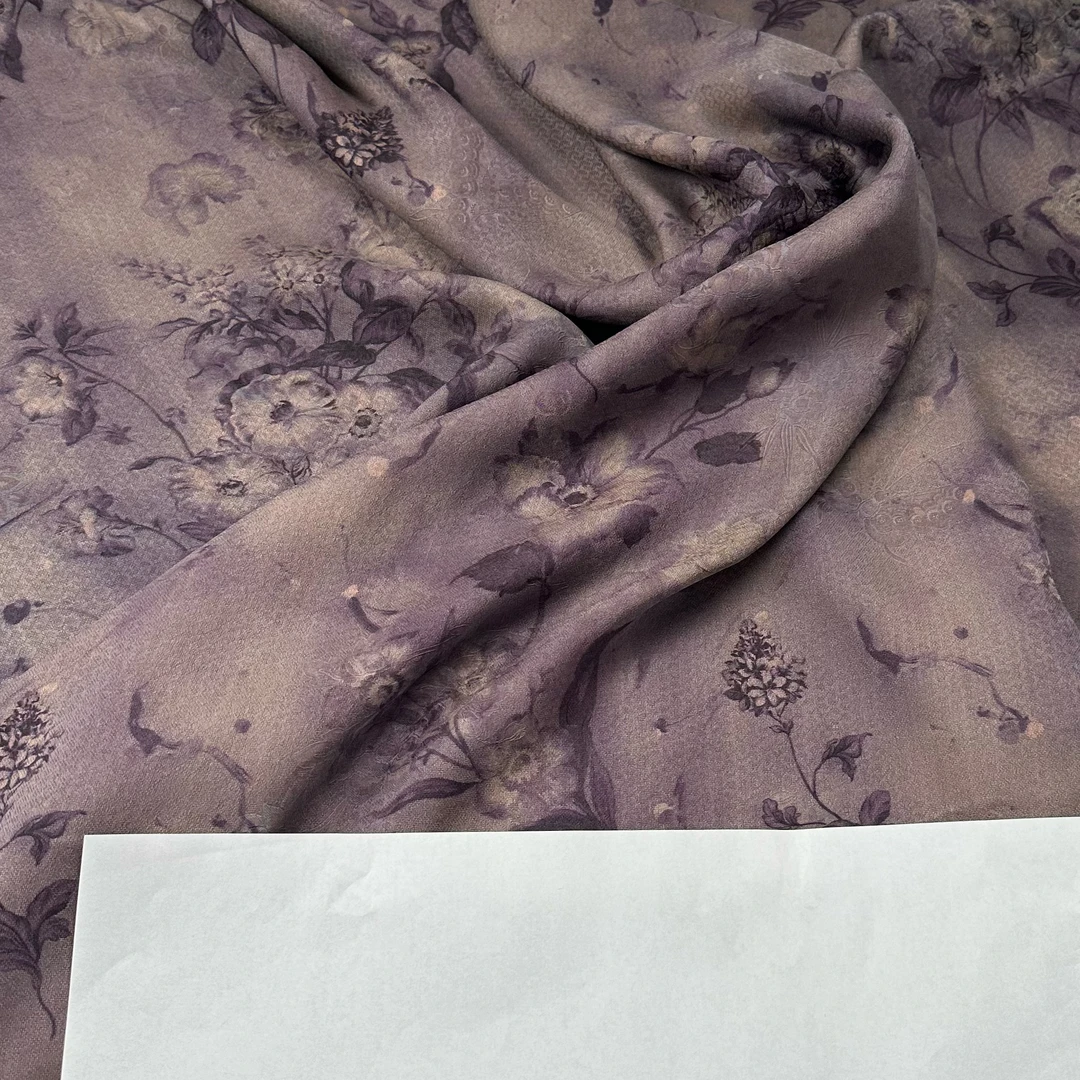【灰紫捧花】112门幅25姆米满分桑蚕丝香云纱绞罗莨纱面料布料
