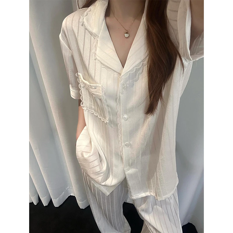 【蕾丝花边】法式性感轻奢纯色睡衣女夏季新款亲肤舒适可外穿家居服