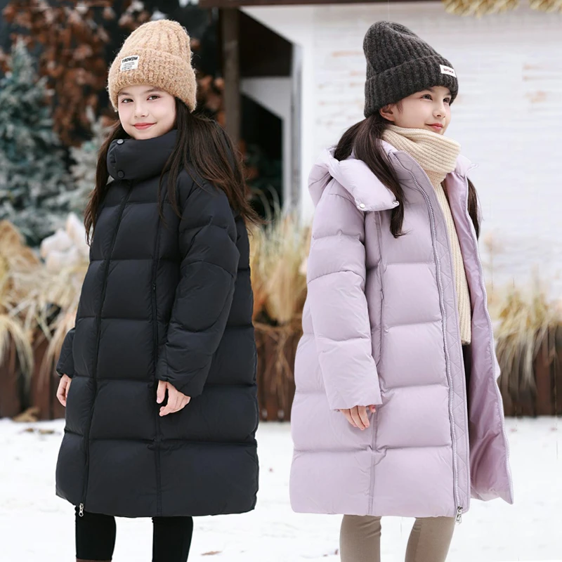 女童羽绒服中长款2025新款冬季洋气儿童中大童加厚白鸭绒保暖外套