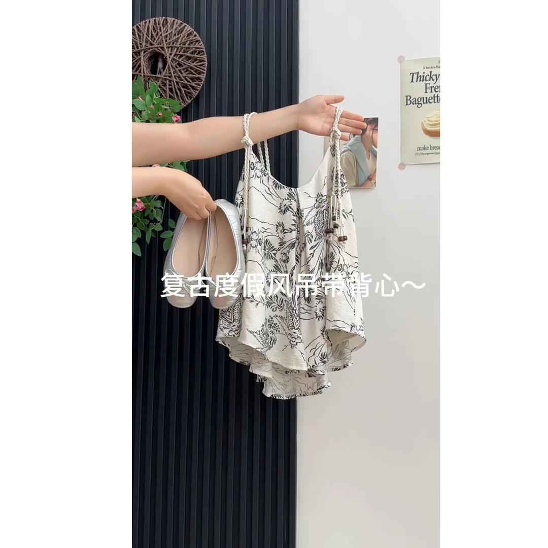 波西米亚风复古碎花吊带背心女夏外穿2025新款减龄娃娃衫无袖上衣