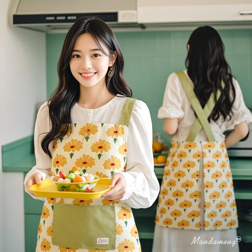 小清新帆布围裙防污耐磨餐饮上班工作服厨房做饭家用耐脏成人围腰