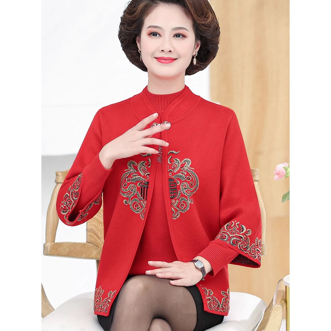 南极人精品【万达撤柜】洋气妈妈装春季针织开衫国风唐装长袖上衣秋