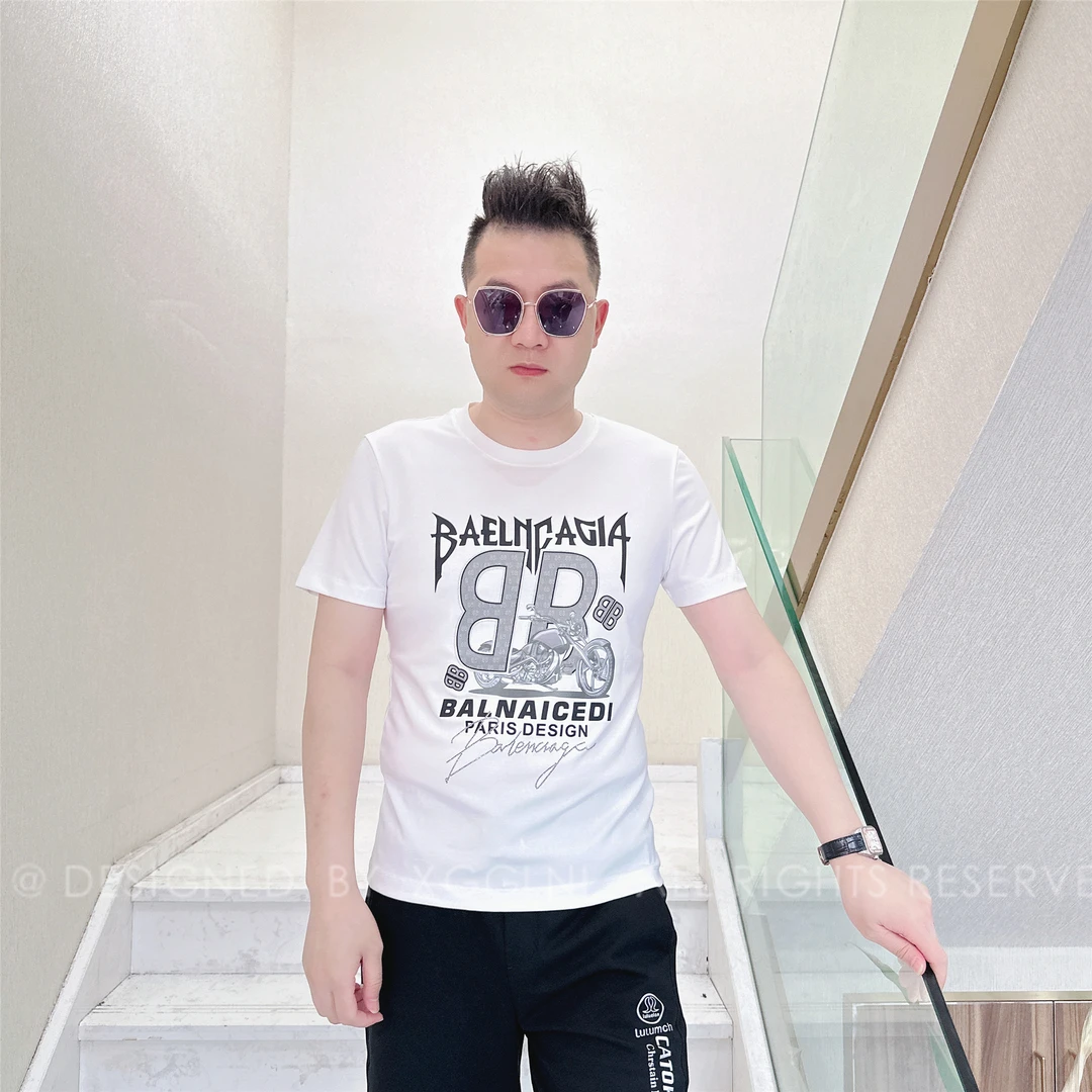 夏季款NL摩托车上正反B字男士品质高端轻奢洋气时尚潮牌短袖t恤