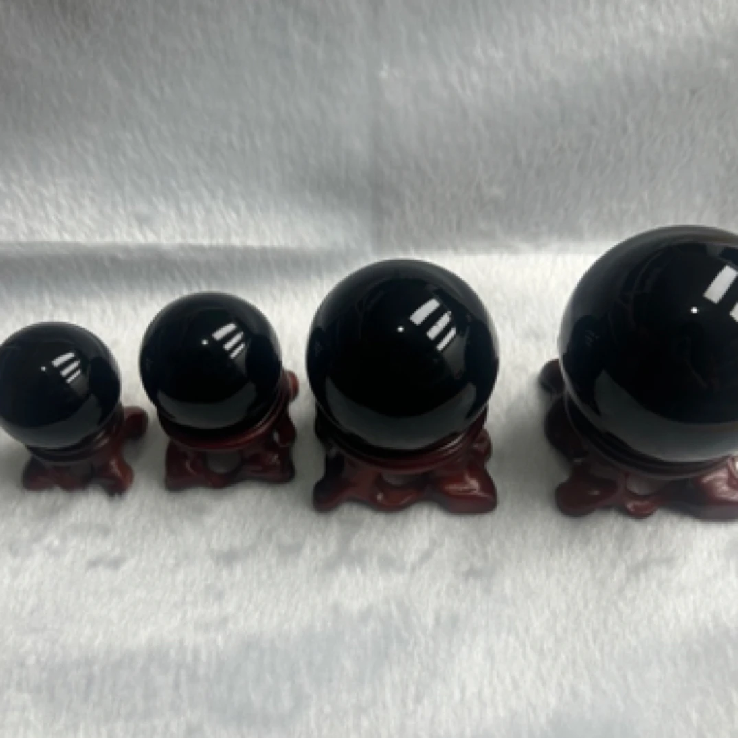 天然黑曜石小球摆件七星盘配珠