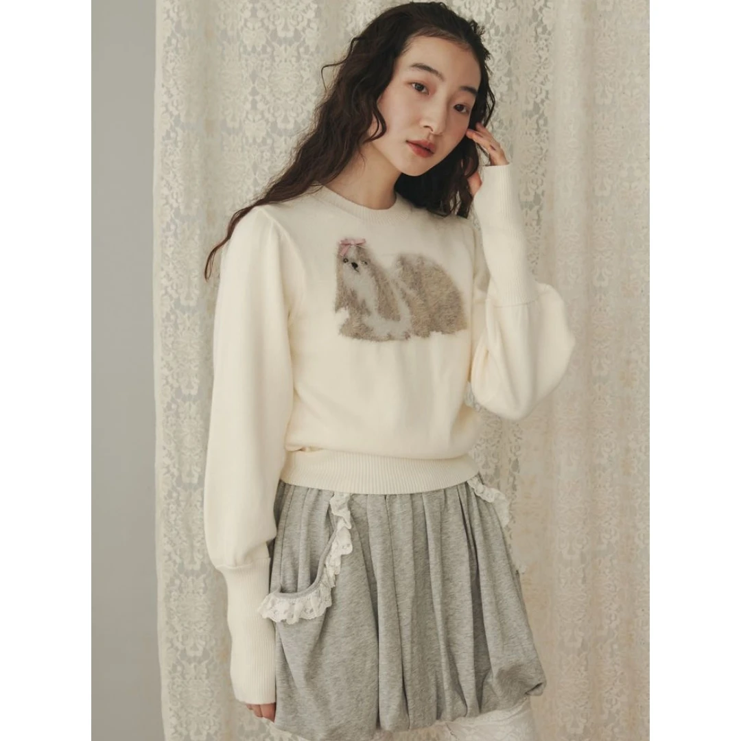 【TaKuMi】日系品牌 秋季人气款 M 西施犬可爱风气质百搭针织衫女