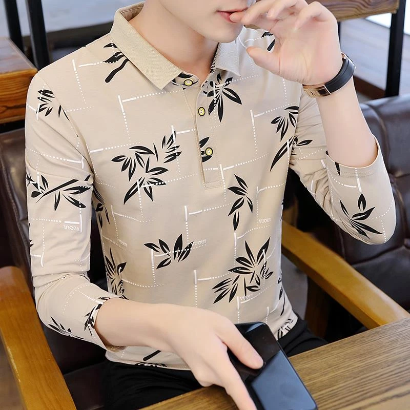 纯棉带领长袖t恤男士2025春秋季新款打底小衫翻领Polo衫秋装上衣