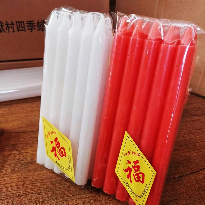 红白蜡烛家用停电应急照明春节无烟无味室内圆形大号耐烧蜡烛批发