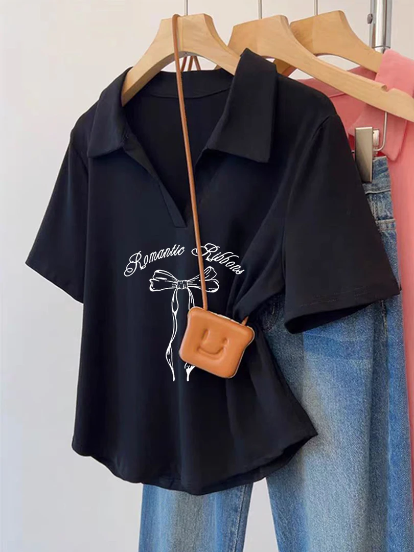 2025百搭显瘦T恤Polo领短袖正肩上衣女夏季大码胖mm新款气质显瘦