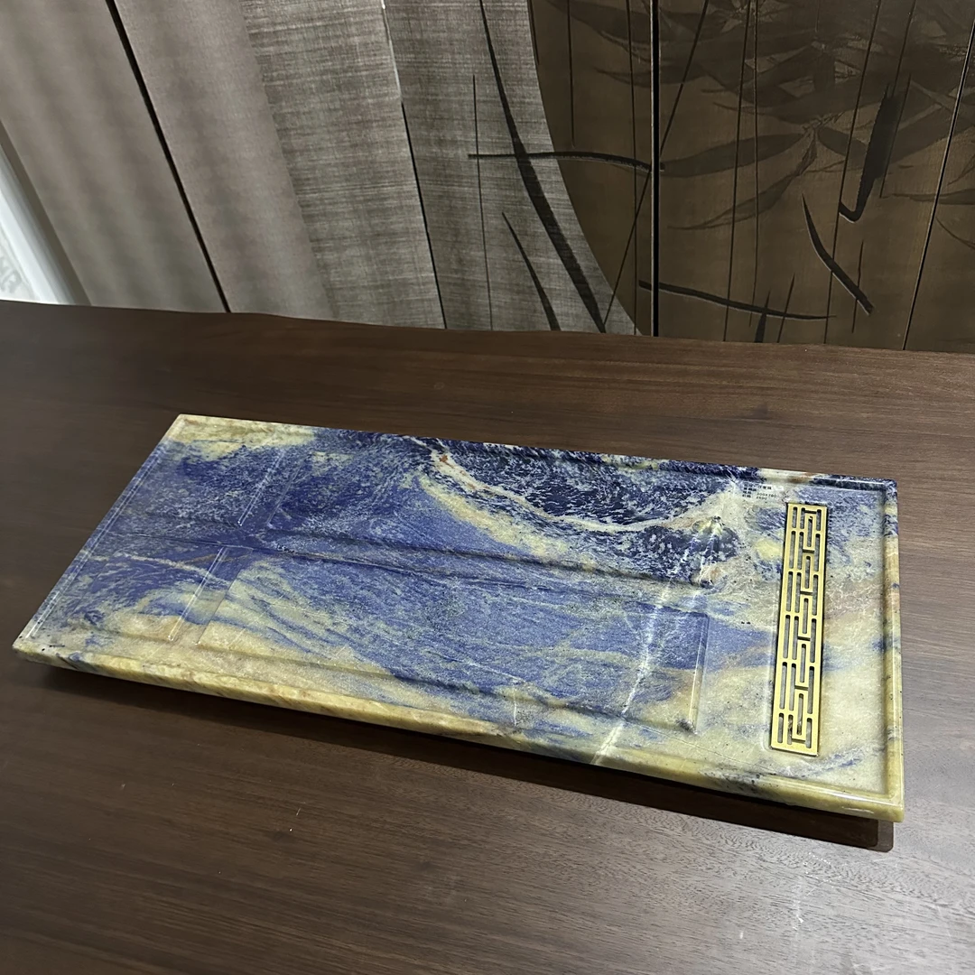 【景泰蓝】天然奢石简约复古茶盘干泡盘托盘长方形家用（300*700）
