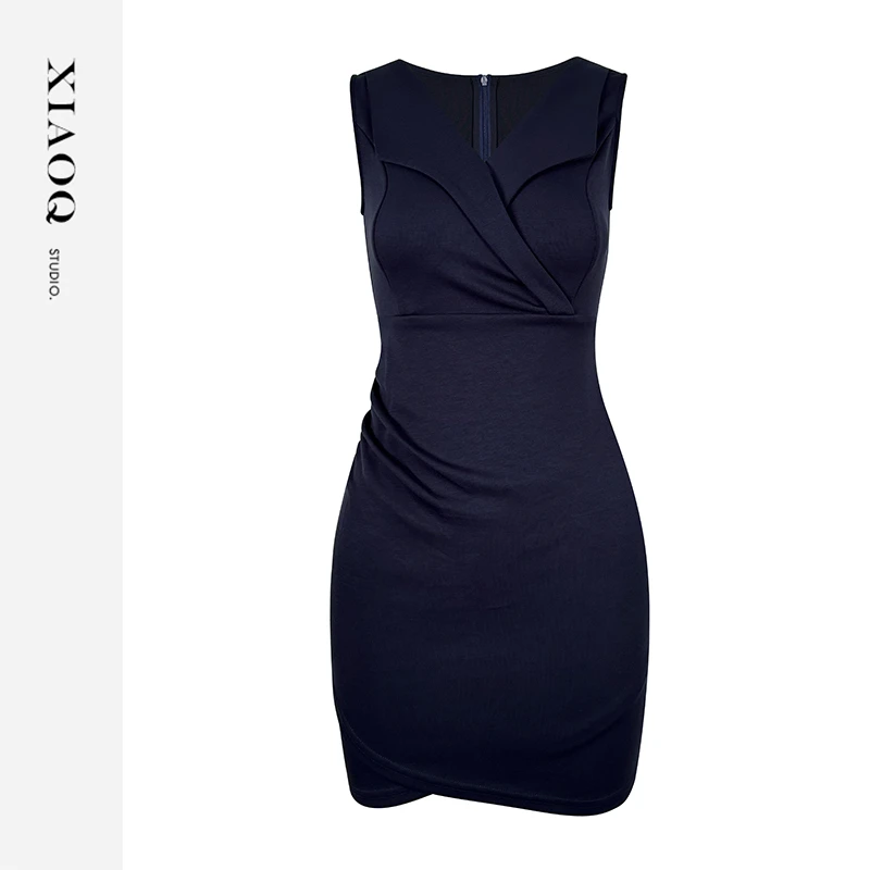 【小Q家】53697性感辣妹v领收腰气质连衣裙T