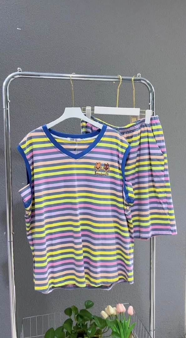 大码薄款条纹夏季睡衣家居服套装 2480/2481/2536/2492