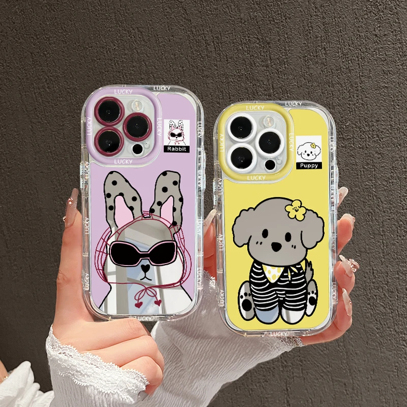 墨镜小兔适用苹果17手机壳iPhone16pro镜面华为p荣耀奶油小米oppo