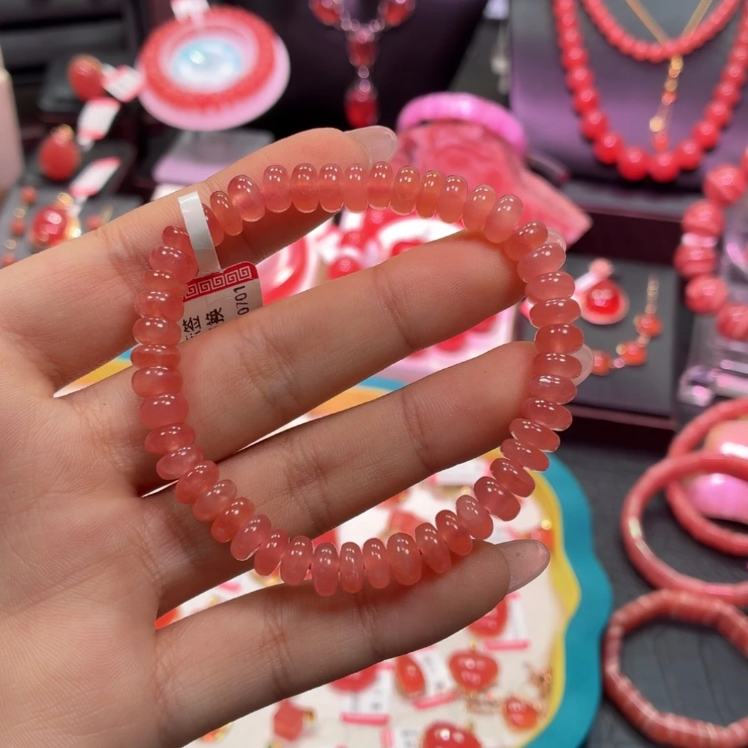 菱锰矿（红纹石）未镶嵌手串算盘珠7.2mm
