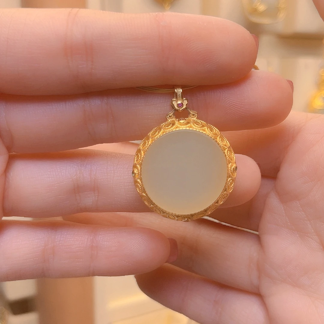 和田玉银S925镀金镶嵌颈饰