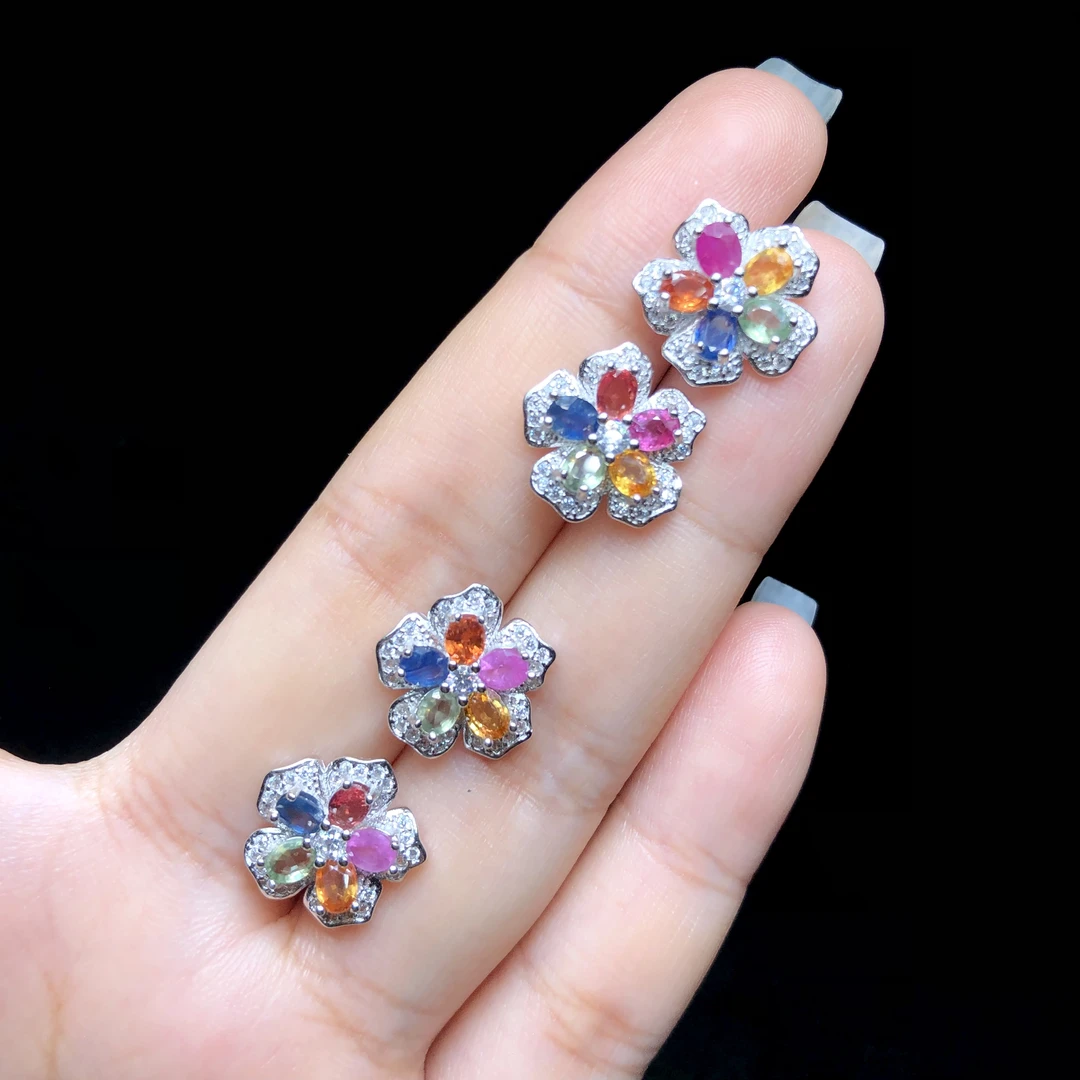 【云上叙】S925银彩蓝宝耳钉-多样性发其一-3*4mm-V64329-M（甄选）