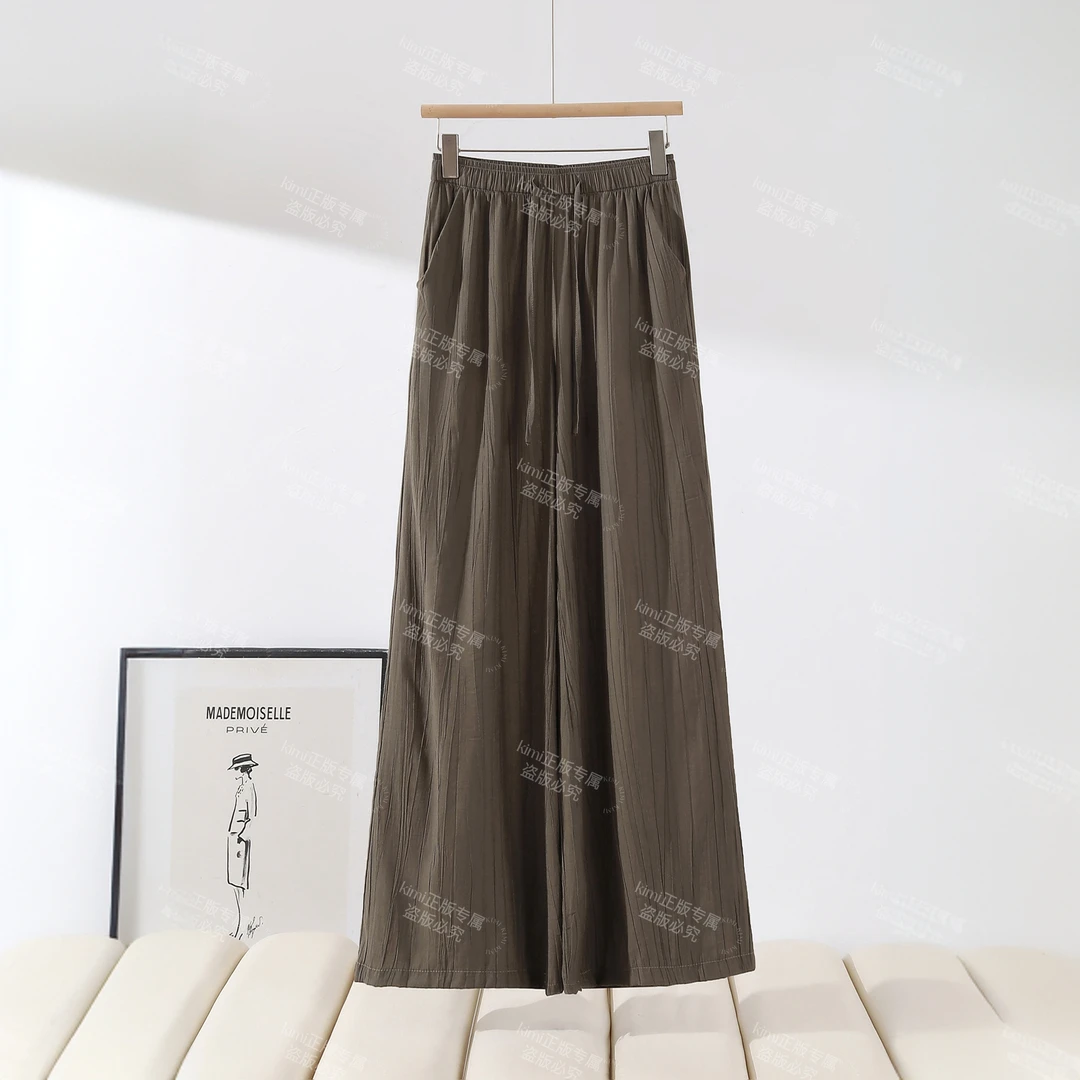 夏季天丝+亚麻阔腿裤褶皱裸感轻薄防晒冰感休闲裤1355-2.P