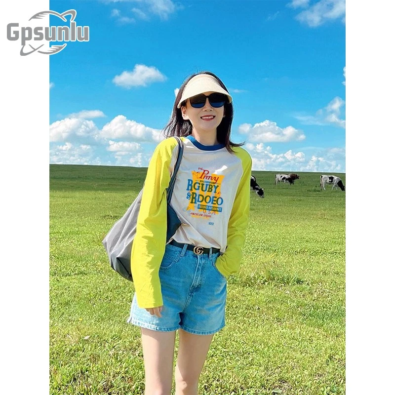 gpsunlu新款初秋薄款长袖恤女百搭独特设计感小个春秋长袖t恤