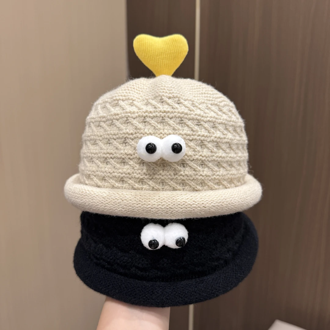 【暖心萌宝】宝宝秋冬季毛线帽爱心芝麻街眼睛针织保暖防风套头帽冬