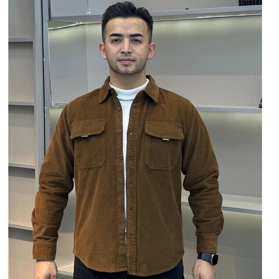 长袖衬衫灯芯绒纯色百搭外套时尚衬衣男潮2025新款
