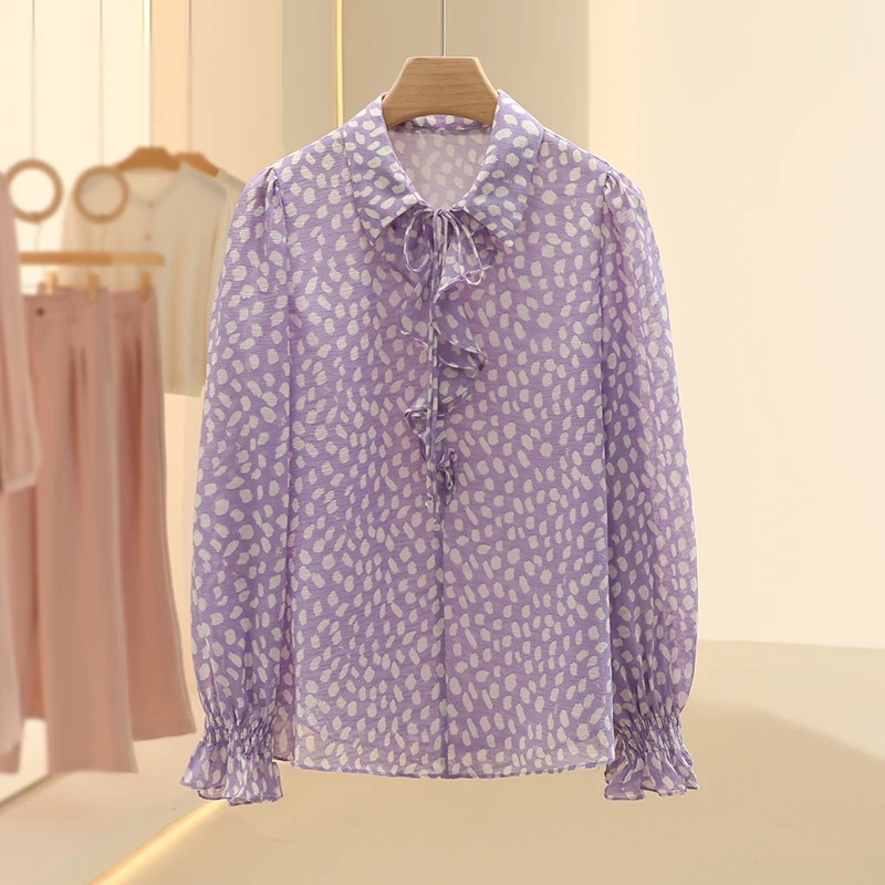 【KA】法式洋气百搭荷叶边雪纺衬衫2025春季新款七号铺撤柜女装