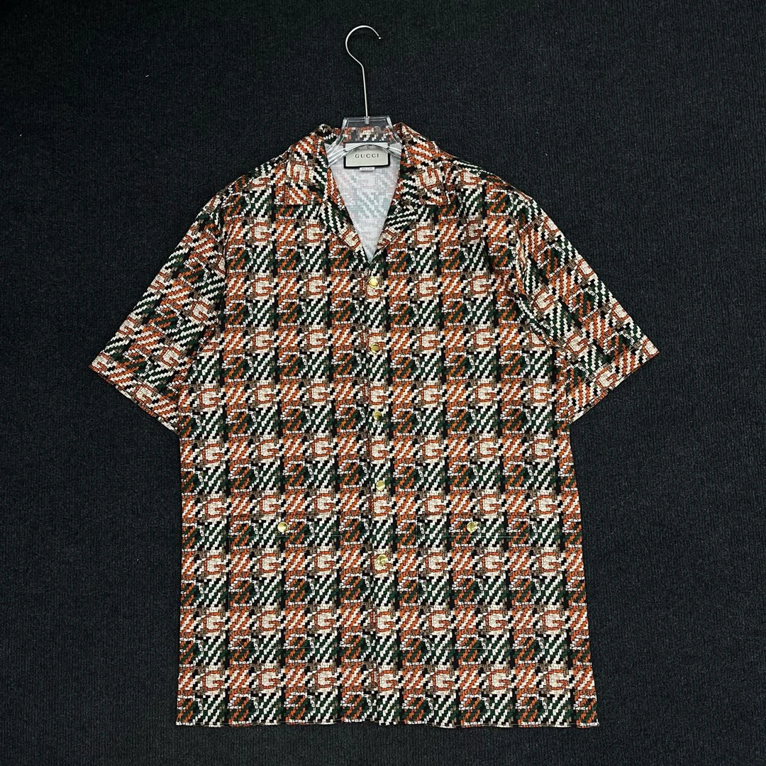 99新 GUCCI/古驰 满印串色秀款短袖衬衫/尺码48码