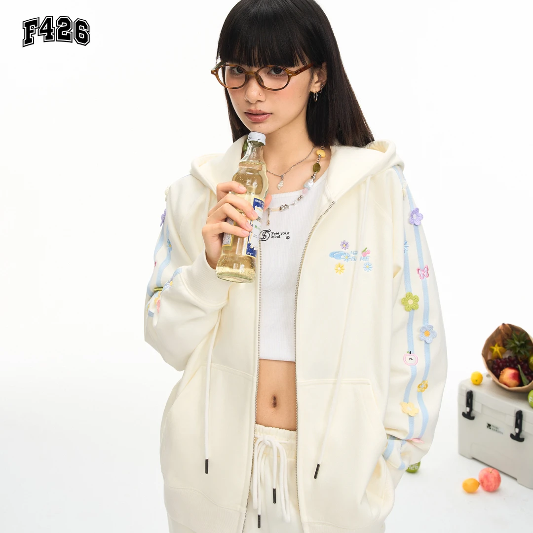 F426国潮秋季新款休闲趣味花边刺绣套装 7283 7354