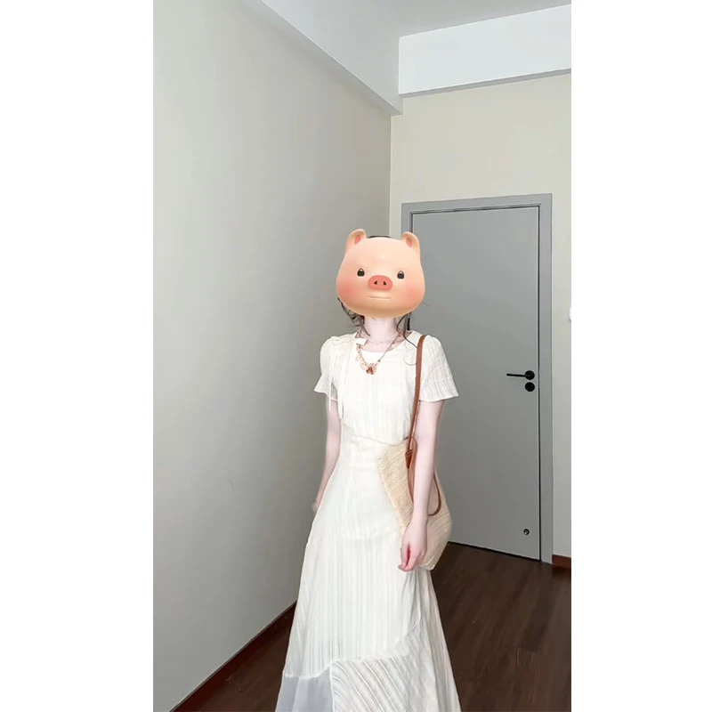 法式高级感蕾丝拼接自色连衣裙2025夏季新款气质收腰显瘦绝美