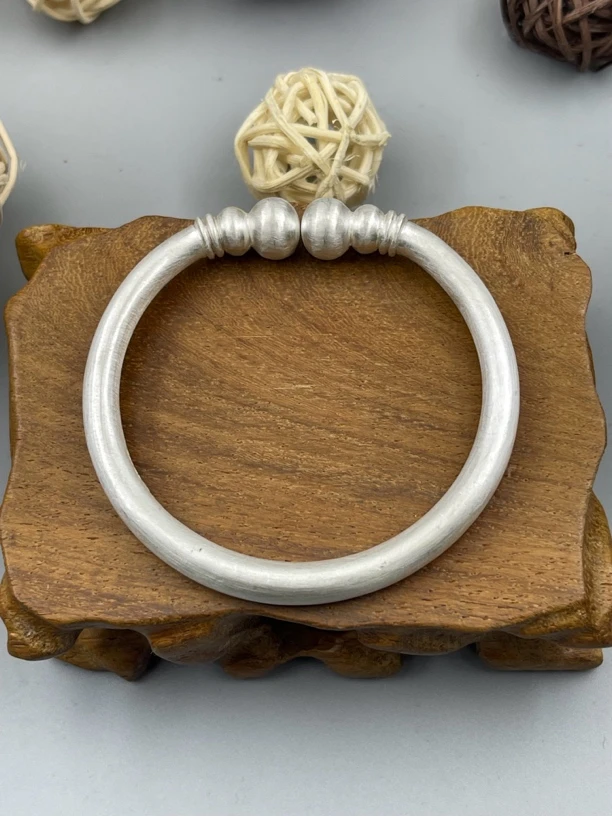 足银手镯 葫芦头福禄素圈手镯手工实心经典大气百搭个性男女同款