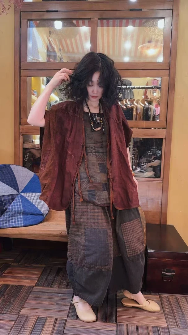 夏季复古做旧棉麻休闲百搭中式上衣宽松【衣长56后长75胸围140】