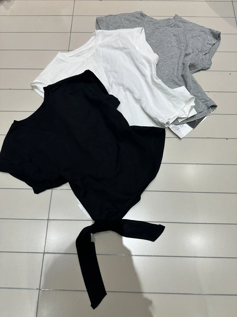 绑带蝴蝶系带蝴蝶结常规圆领T恤无袖速干黑色舒适