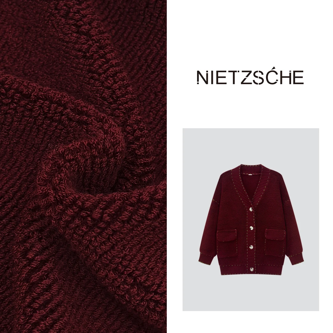 Nietzsche 官方直营｜好运红毛衣｜重磅羊毛 毛巾绣手工钩外套9158