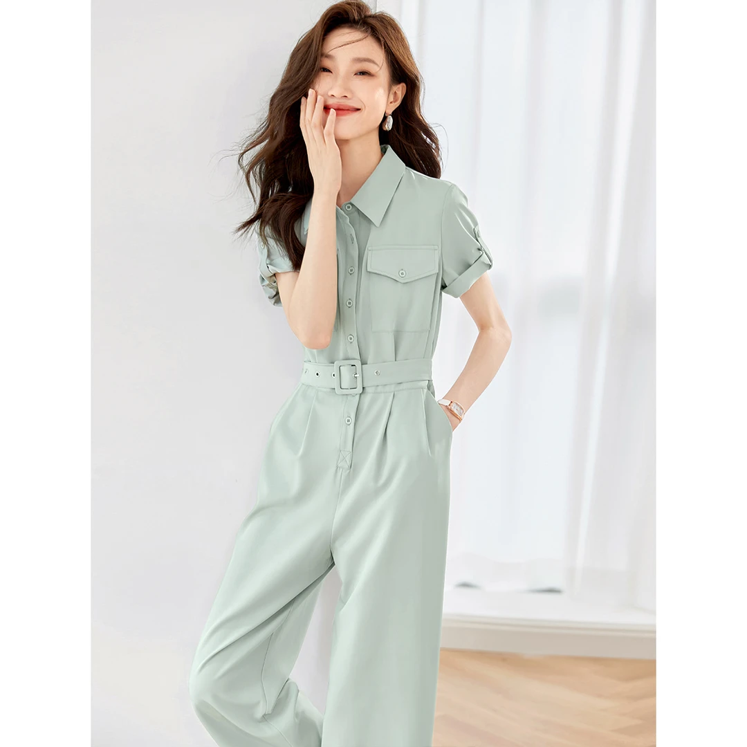 沫晗依美2025夏季新款时尚休闲质感收腰舒适工装风连体裤女装6070