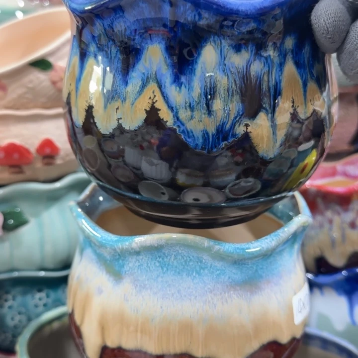 凑9块包邮，有孔，陶瓷花盆