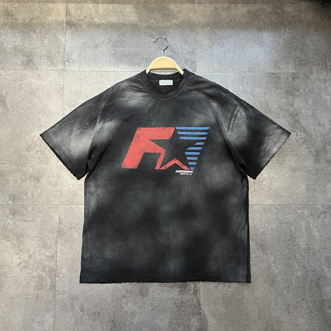 高街300克重磅美式宽松蜡染基础做旧水洗体恤男女短袖T恤潮t