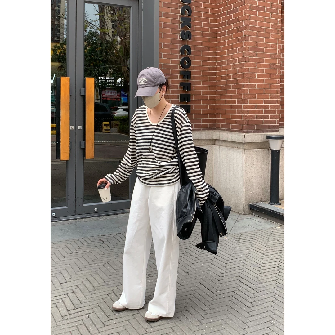 春夏新款高腰显瘦复古丹宁直筒裤女百搭流行气质时髦阔腿牛仔裤