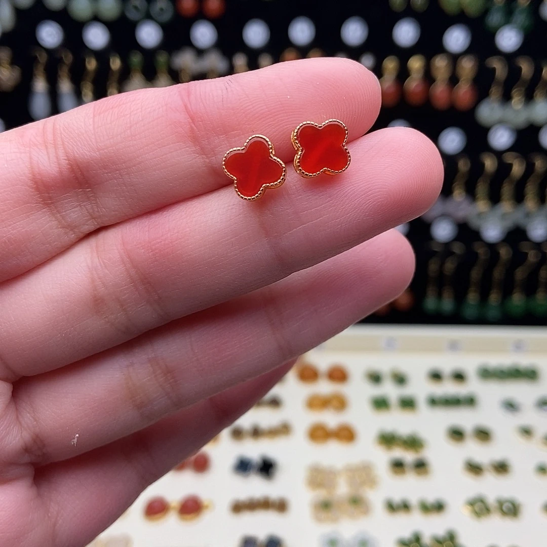 和田玉银S925镀金镶嵌耳饰