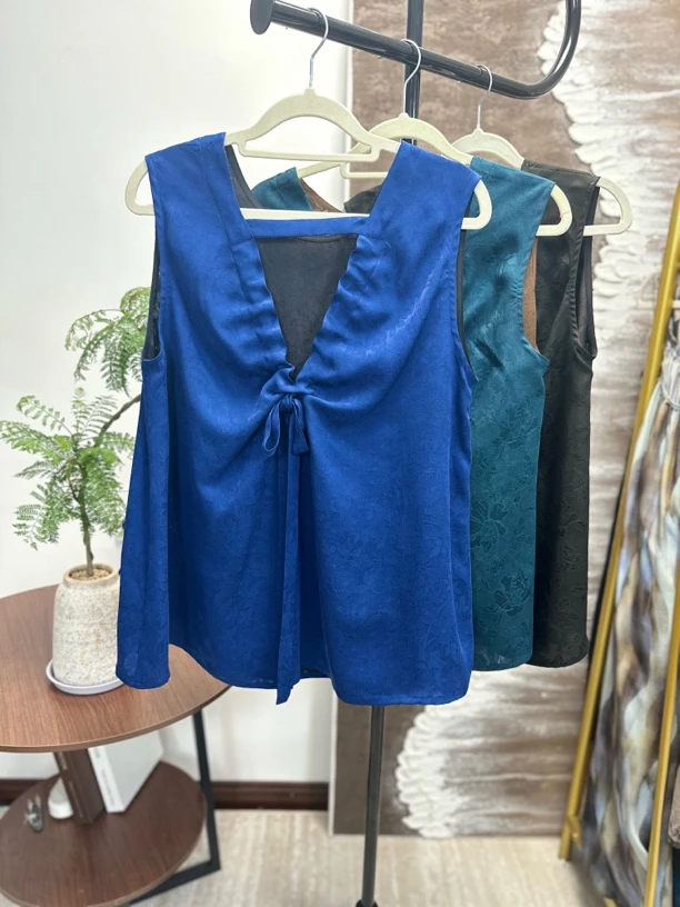 A版背心后背镂空100桑蚕丝全萝2025夏季新品
